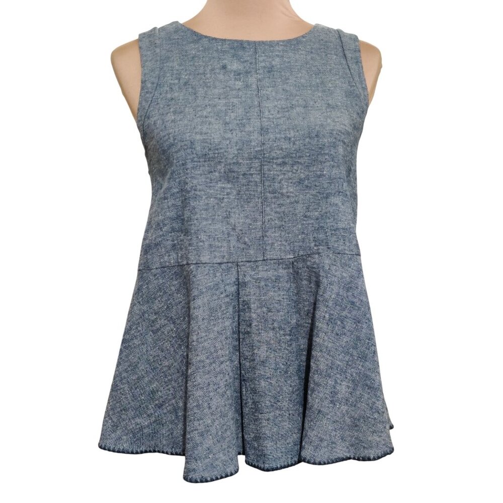 Sam & Lavi M Chambray Blue Cotton Linen Peplum Tank Top Tailored Natural Fibers